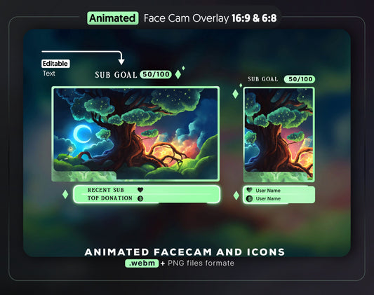 Purple and Green Dream forest charming animated face-cam overlay