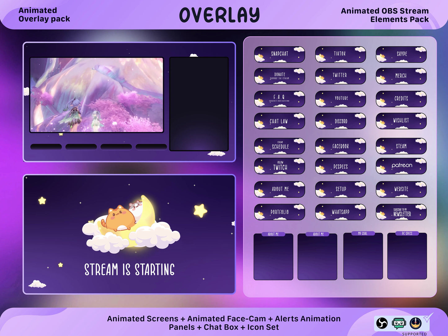 Animated Scene "Moon Kitten" - Stream Overlay