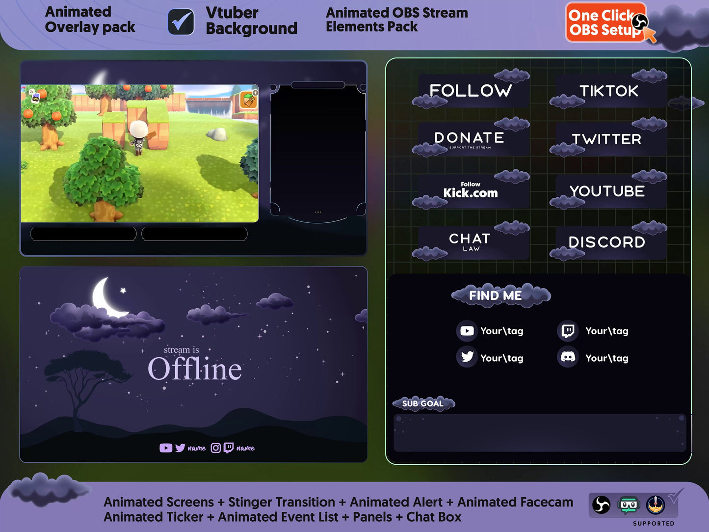 Atmosphere Animated Stream Package/Galaxy Moon/Twitch Set