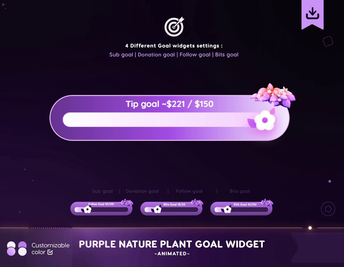 Purple Autumn Twitch chat widget + goal widget