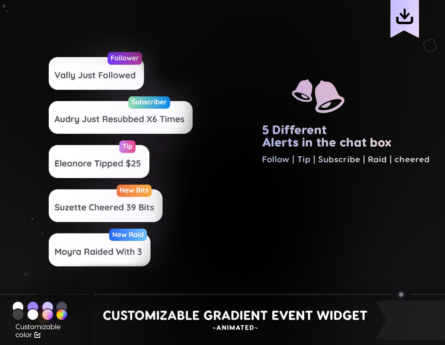 Customisable Gradient Chat widget Goal Widget Event Widget